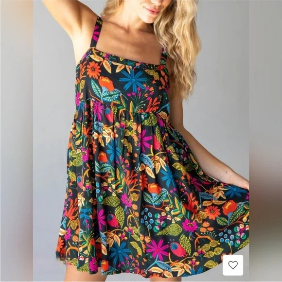 Natural Life Patti Mini Dress Black Neon Floral L - Picture 1 of 10